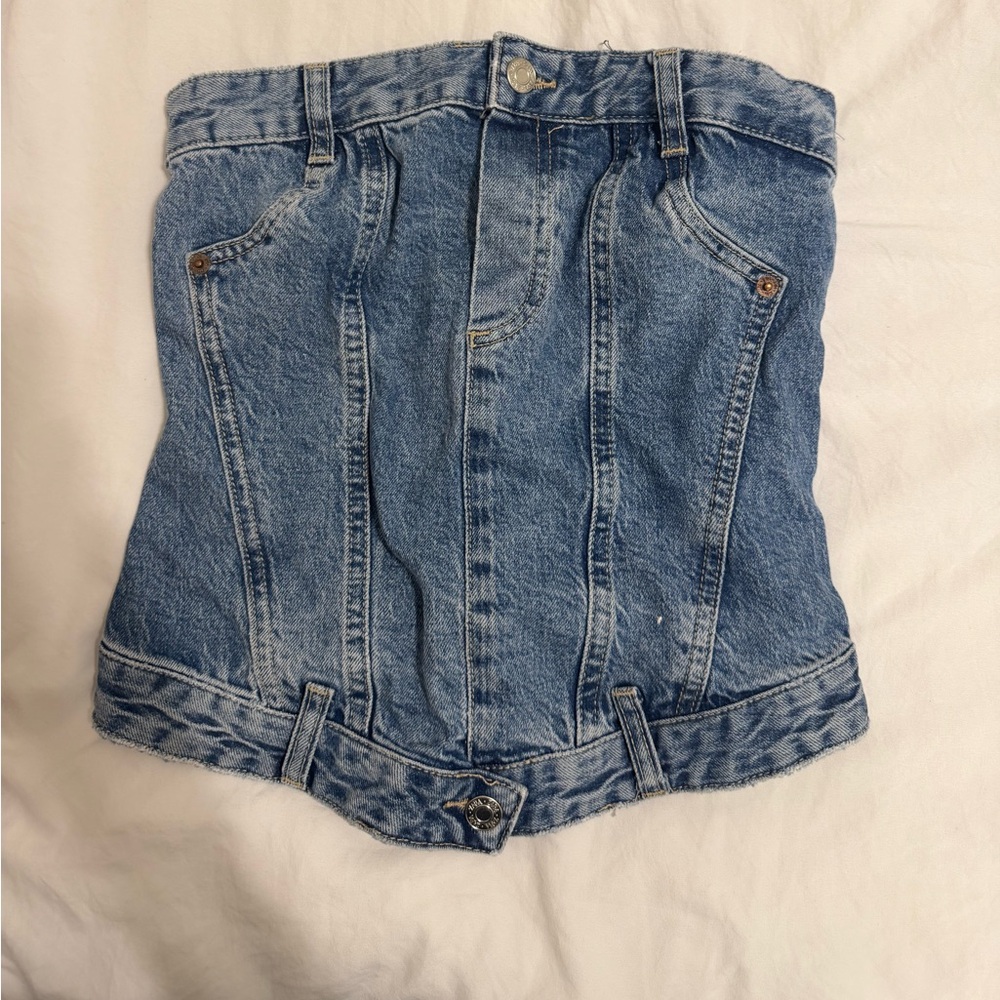 Blue Denim Strapless Tube Top